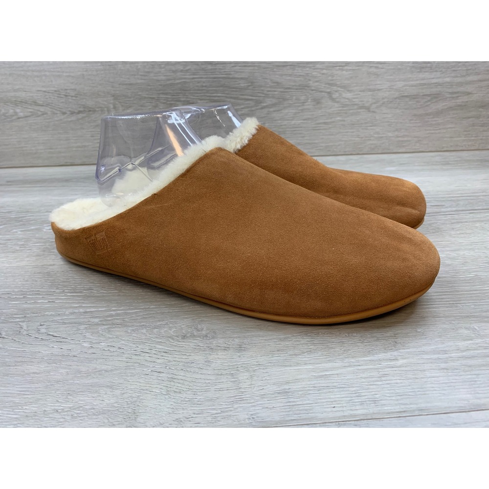 FitFlop Shuv Men's 13 Suede Shearling Lined Clog Slippers Tan Brown Shoes‎